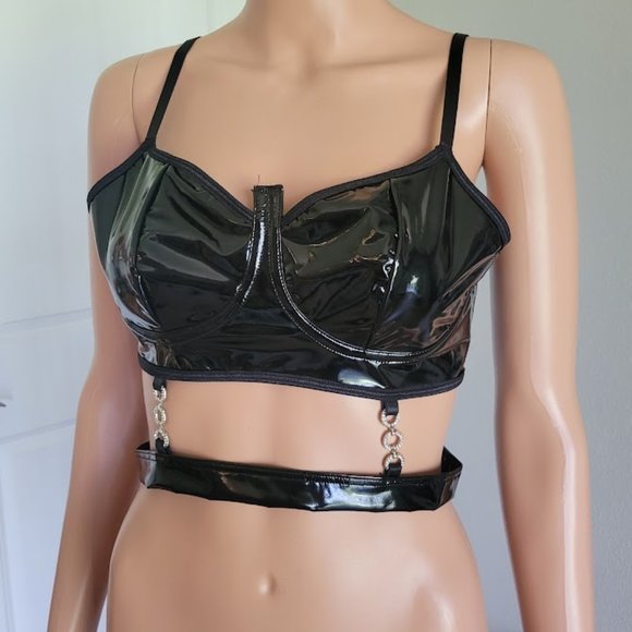 *SOLD* Black PU Bustier Top w/ Rhinestone Detail - NWOT - Picture 5 of 7